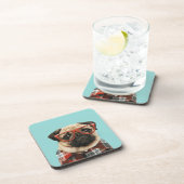 格子柄のシャツのパグ コースター (右側)