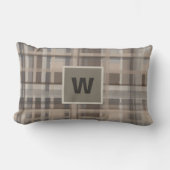 格子柄のモノグラムベージュ茶色の褐色の灰色の農家 ランバークッション (正面)