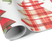 格子模様お洒落のクリスマスツリー ラッピングペーパー (ロールコーナー)