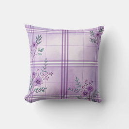 格子模様と紫色のアクセント装飾用クッション クッション