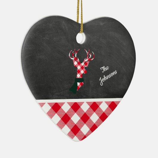格子模様のクリスマストナカイパーソナライズされたシャルボード セラミックオーナメント (右)