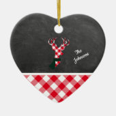 格子模様のクリスマストナカイパーソナライズされたシャルボード セラミックオーナメント (正面)