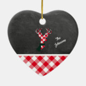 格子模様のクリスマストナカイパーソナライズされたシャルボード セラミックオーナメント (裏面)