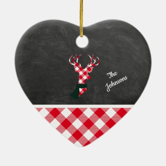格子模様のクリスマストナカイパーソナライズされたシャルボード セラミックオーナメント (裏面)