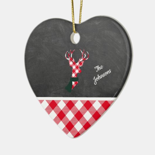 格子模様のクリスマストナカイパーソナライズされたシャルボード セラミックオーナメント (左)