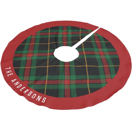 格子模様のクリスマス ブラッシュドポリエステルツリースカート (アングル)