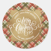 格子模様のクリスマス ラウンドシール (正面)