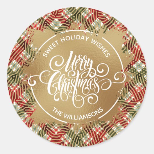 格子模様のクリスマス ラウンドシール (正面)