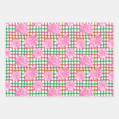 格子模様のバラ – ピンク ラッピングペーパーシート (正面)