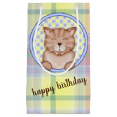 格子模様のバースデーキャット スモールペーパーバッグ (正面)