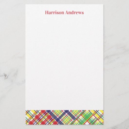 格子模様のパーソナライズされた文房具シート (正面)