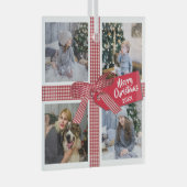 格子模様のリボンと弓4フォトコラージクリスマス ガラスオーナメント (正面右)