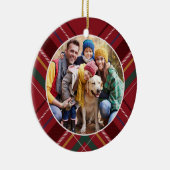 格子模様の写真は赤いパーソナライズされたクリスマス セラミックオーナメント (右)