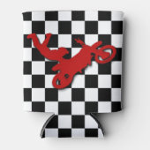 格子模様の汚れバイクもしくは自転車に乗る人 缶クーラー (正面)