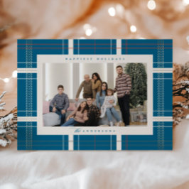 格子模様の浮き上がったコージーなキャビン　ターコイズブルーの森 シーズンカード