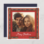 格子模様の赤いリボン縁どのクリスマスカード シーズンカード (正面/裏面)