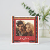 格子模様の赤いリボン縁どのクリスマスカード シーズンカード (スタンド正面)