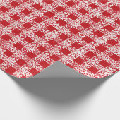 格子模様の赤い白いレースのパタ市松模様にーン・クリスマス ラッピングペーパー (角)