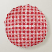 格子模様の赤い白いレースヴィンテージ ラウンドクッション (裏面)