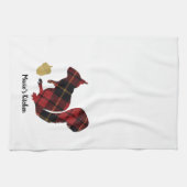 格子模様の赤と金ゴールドリスとアコーン キッチンタオル (横)