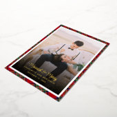 格子模様カップル写真タータンチェッククリスマス金ゴールド 箔シーズンカード (回転した状態)