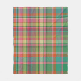 格子模様カラフル居心地の良いグリーンクリスマス素朴 フリースブランケット