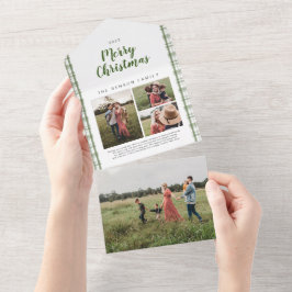 格子模様クリスマスグリーン4フォトホリデー オールインワン招待状