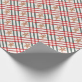 格子模様クリスマスジンジャーブレッド緑 ラッピングペーパー (角)