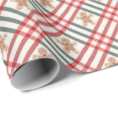 格子模様クリスマスジンジャーブレッド緑 ラッピングペーパー (ロールコーナー)