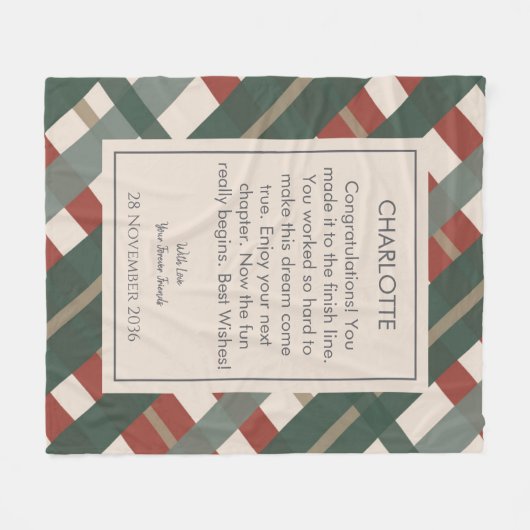 格子模様パーソナライズされた退職金 フリースブランケット (正面(横))