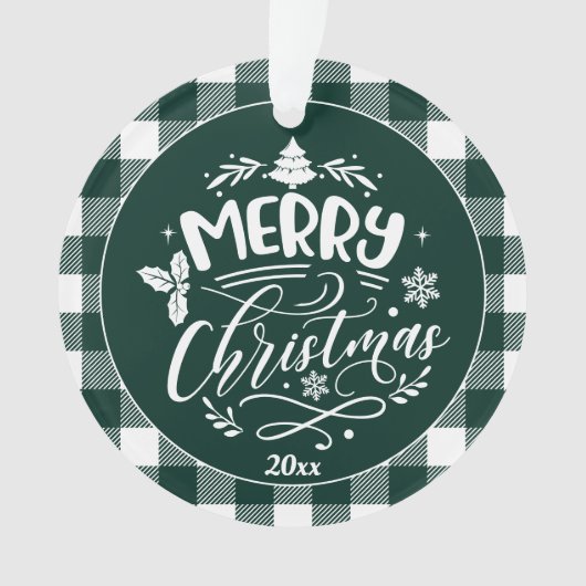 格子模様メリークリスマスフォト オーナメント (正面)