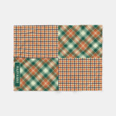 格子模様モダンとチェック模様グリーンオレンジ フリースブランケット (正面(横))