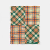 格子模様モダンとチェック模様グリーンオレンジ フリースブランケット (正面)