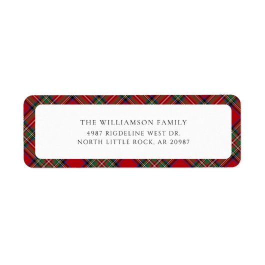 格子模様レッド素朴クリスマスタータンチェック差出人住所 ラベル (正面)