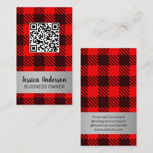 格子模様 | QRスキャン | 名刺 (正面/裏面)