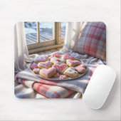 格子毛布のハート型クッキー マウスパッド (マウス)
