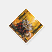 格子毛布の下で寄り添うリス スタンダードカクテルナプキン (角)