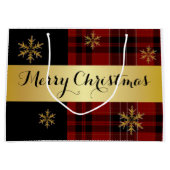 格子状のエレガントクリスマスの金ゴールド ラージペーパーバッグ (正面)