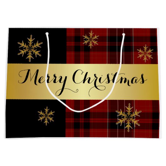 格子状のエレガントクリスマスの金ゴールド ラージペーパーバッグ (正面)