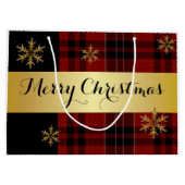 格子状のエレガントクリスマスの金ゴールド ラージペーパーバッグ (裏面)