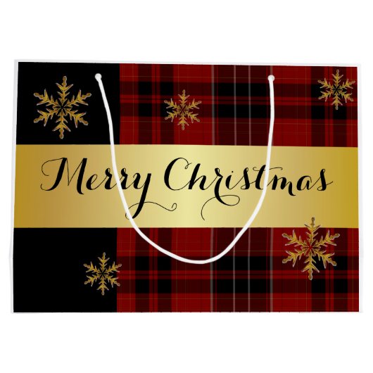 格子状のエレガントクリスマスの金ゴールド ラージペーパーバッグ (裏面)