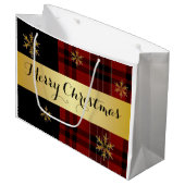 格子状のエレガントクリスマスの金ゴールド ラージペーパーバッグ (正面アングル)