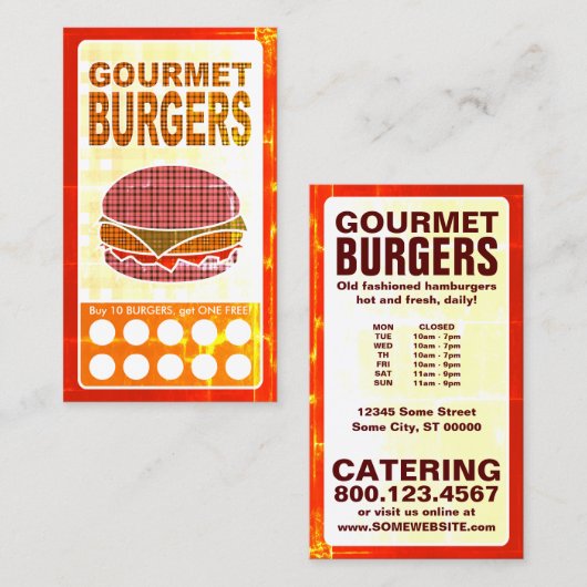 格子状のハンバーガー ロイヤリティカード (正面/裏面)