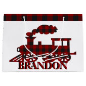 格子状のパーソナライズされた列車 ラージペーパーバッグ (正面)