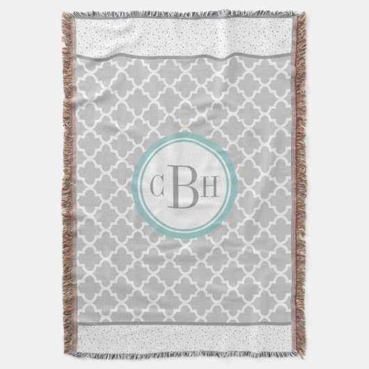 格子状のモロカンのタイルモノグラム模様 スローブランケット (正面縦)