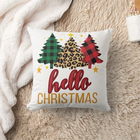 格子状の木々を持つクリスマス クッション (ブランケット)