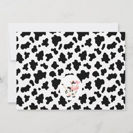 格子状の牛プリントピンクフローラフォトアーチ誕生日 招待状 (裏面)