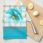 格子状の背景に赤ちゃん青の花 キッチンタオル (四つ折り)