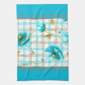 格子状の背景に赤ちゃん青の花 キッチンタオル (縦)