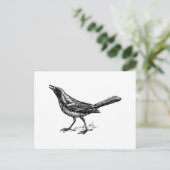 格子状の鳥ヴィンテージスケッチ ポストカード (スタンド正面)